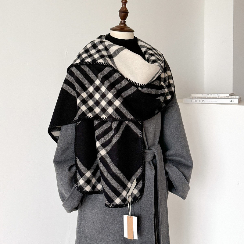 Plaid Scarf Manufacturer - Women Winter Versatile Warm Thickened Polyester Long Shawl Trendy Light Luxury High-end Feel Muslim Neck Warmer