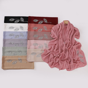 Silk Scarf Manufacturer - Live Cross-Border Long Card-Breaking Imitation Silk Hot Drilled Adhesive Hui Malay Dubai Headscarf