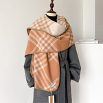 Plaid Scarf Manufacturer - Women Winter Versatile Warm Thickened Polyester Long Shawl Trendy Light Luxury High-end Feel Muslim Neck Warmer