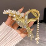 Hair Clip Manufacturer - Wholesale Large Fashionable Fairy Girl Flower Rhinestone Pearl Tassel Zinc Alloy Metal
