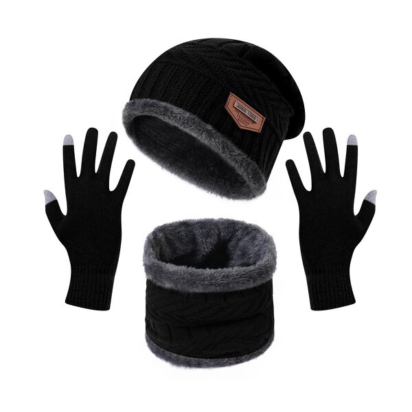 Hat Scarf Glove Set Manufacturer - Winter Warm Plush Thick Solid Color Three Piece