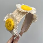 Sunflower Headband Manufacturer - Pastoral Style Flower Handmade Braided Solid Color Wide Hair Ribbons