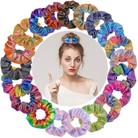 Scrunchies Manufacturer - Fashion Shiny Metallic Bright Color Rainbow Hair Ties Polyester for Women