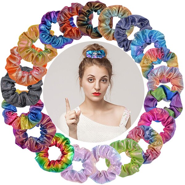 Scrunchies Manufacturer - Fashion Shiny Metallic Bright Color Rainbow Hair Ties Polyester for Women