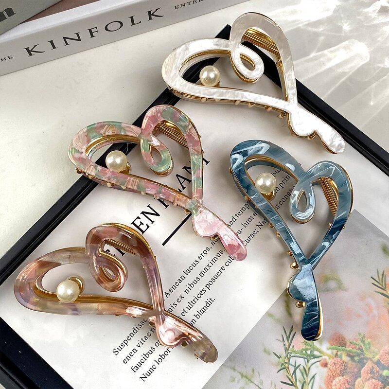 Hair Clip Manufacturer - Enameled Custom Logo Double Heart Plain Large Metal Acetate for Women