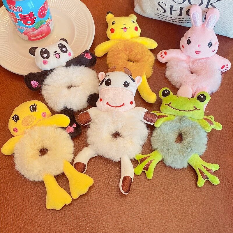 Elastic Hair Ties Manufacturer - Cute Cartoon Cat Frog Rabbit Stuffed Animal Scrunchie Plush Hair Bands for Kids