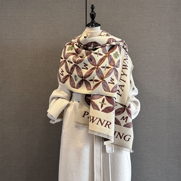 Long Scarf Manufacturer - Autumn New Letter Printed Plants Flowers Imitation Cashmere Women's Multi-Functional All-Match Thickened Warm