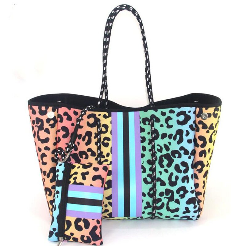 Printed Neoprene Tote Bag Manufacturer - Custom Large Bolso De Neopreno Handbags Beach Women Shoulder Black