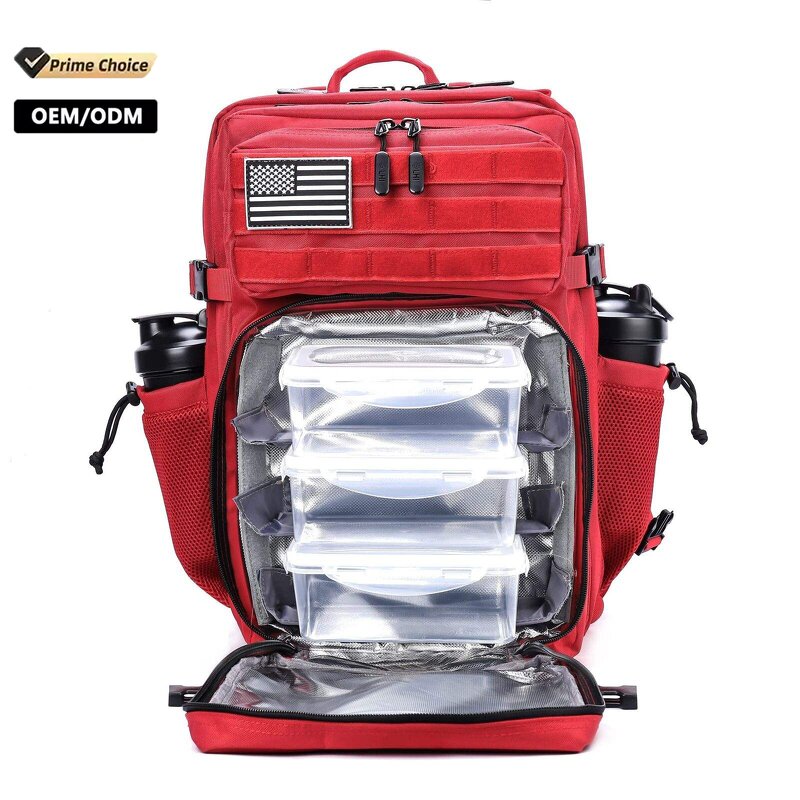 Men's Tactical Backpack Manufacturer - Customized Red 45L Lunch Bag with Cup Holder Waterproof Molle Gym Cooler