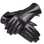 Leather Driving Gloves Manufacturer - Luxury Women's Ethiopian Sheepskin with Wool Lining Winter Warm Black