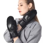 Leather Mittens Manufacturer - Women's Black Ladies Sheepskin Winter Warm Lambskin for Girls