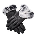 Leather Gloves Manufacturer - Women Fashion Rabbit Fur Cuff Breathable Winter