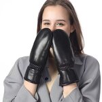 Leather Mittens Manufacturer - Women's Black Ladies Sheepskin Winter Warm Lambskin for Girls