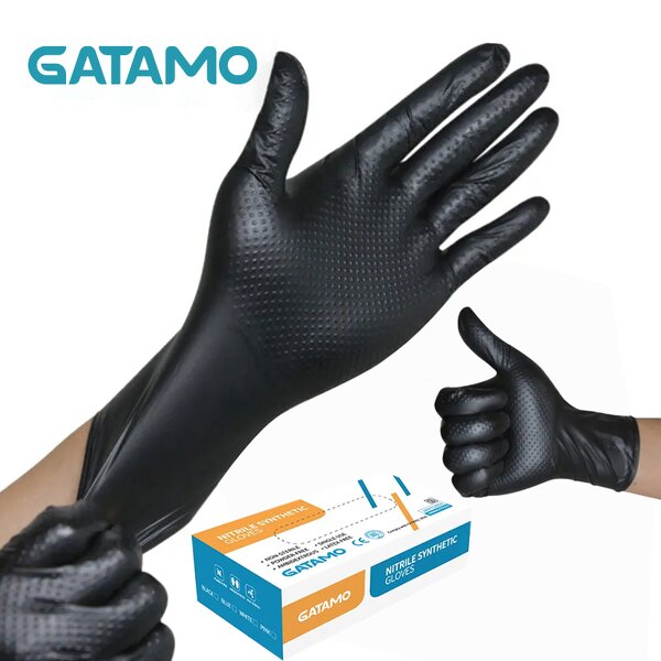 Disposable Nitrile Gloves Manufacturer - Diamond Grip Industrial Black for Garage Duty Car Repair Mechanical
