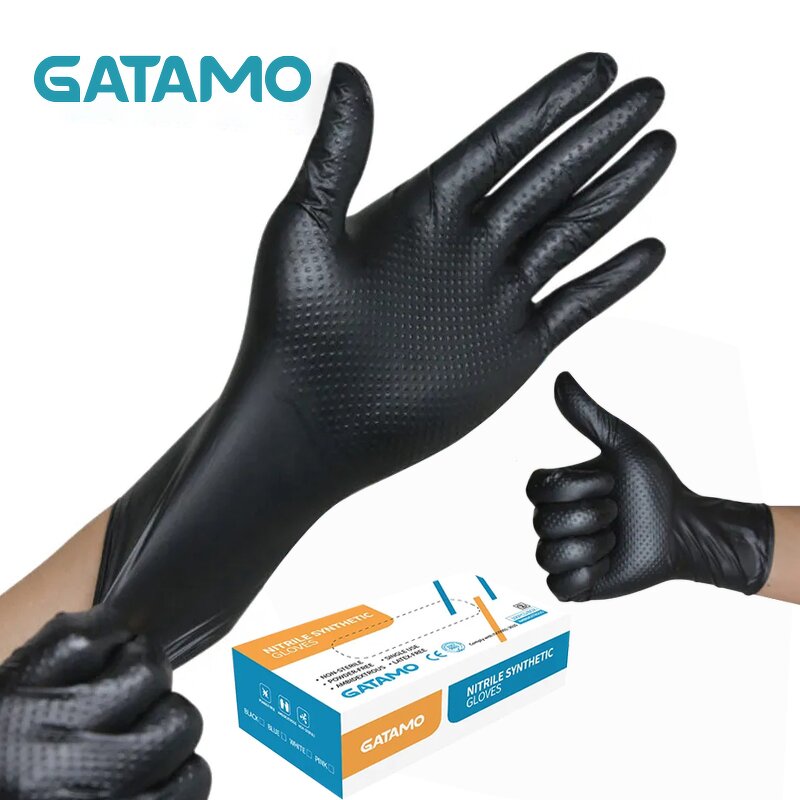 Disposable Nitrile Gloves Manufacturer - Diamond Grip Industrial Black for Garage Duty Car Repair Mechanical