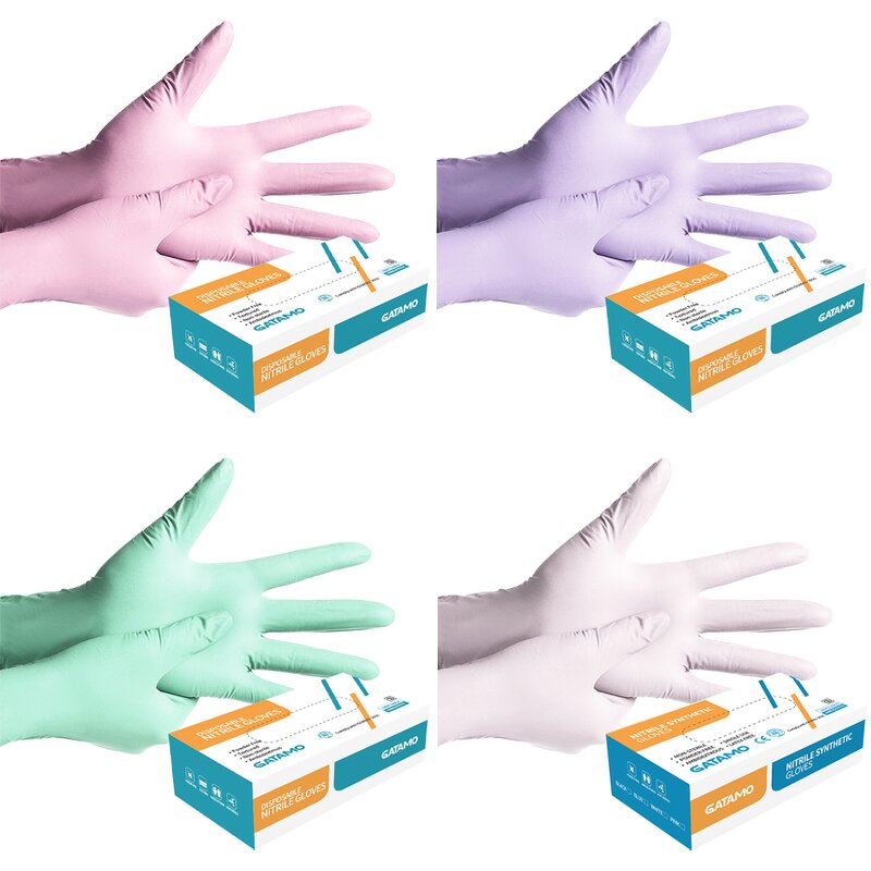 Disposable Nitrile Gloves Manufacturer - Tattoo Beauty Salon Pink Green Purple Translucent Powder Free Composite