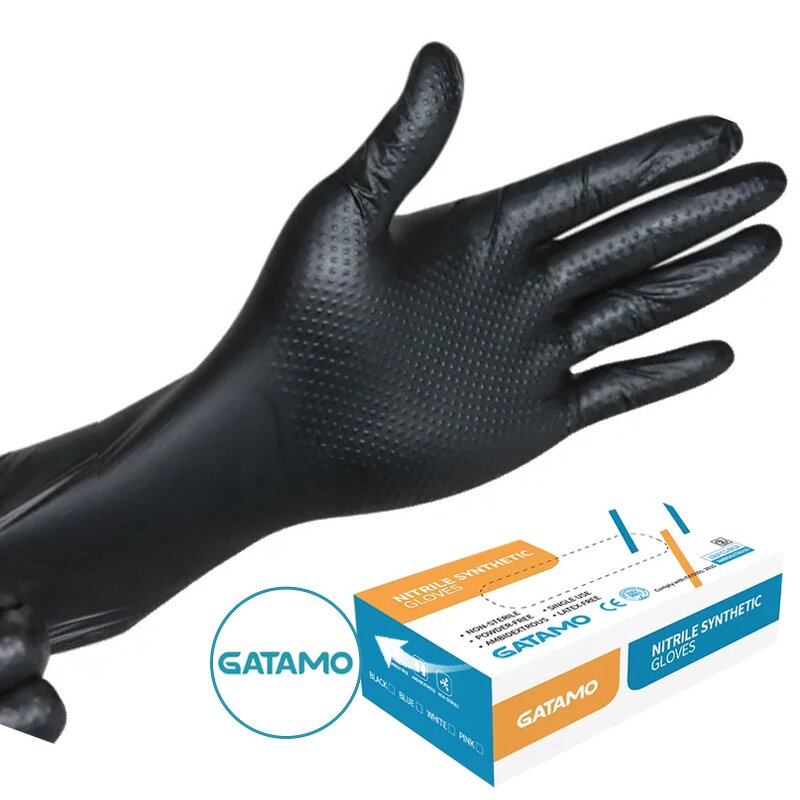 Disposable Nitrile Gloves Manufacturer - Diamond Grip Black Wholesale Thick Industrial Mixed Chemical Resistant Blended