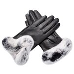 Leather Gloves Manufacturer - Women Fashion Rabbit Fur Cuff Breathable Winter