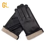Leather Mittens Manufacturer - Men Genuine Black Motorcycle Sheepskin Winter Warm Lambskin