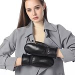 Leather Mittens Manufacturer - Women's Black Ladies Sheepskin Winter Warm Lambskin for Girls