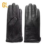 Leather Mittens Manufacturer - Men Genuine Black Motorcycle Sheepskin Winter Warm Lambskin