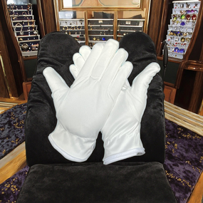 Microfiber Etiquette Gloves Manufacturer - High Quality White Polyester Breathable Elastic Cuff Dust-Free Thin