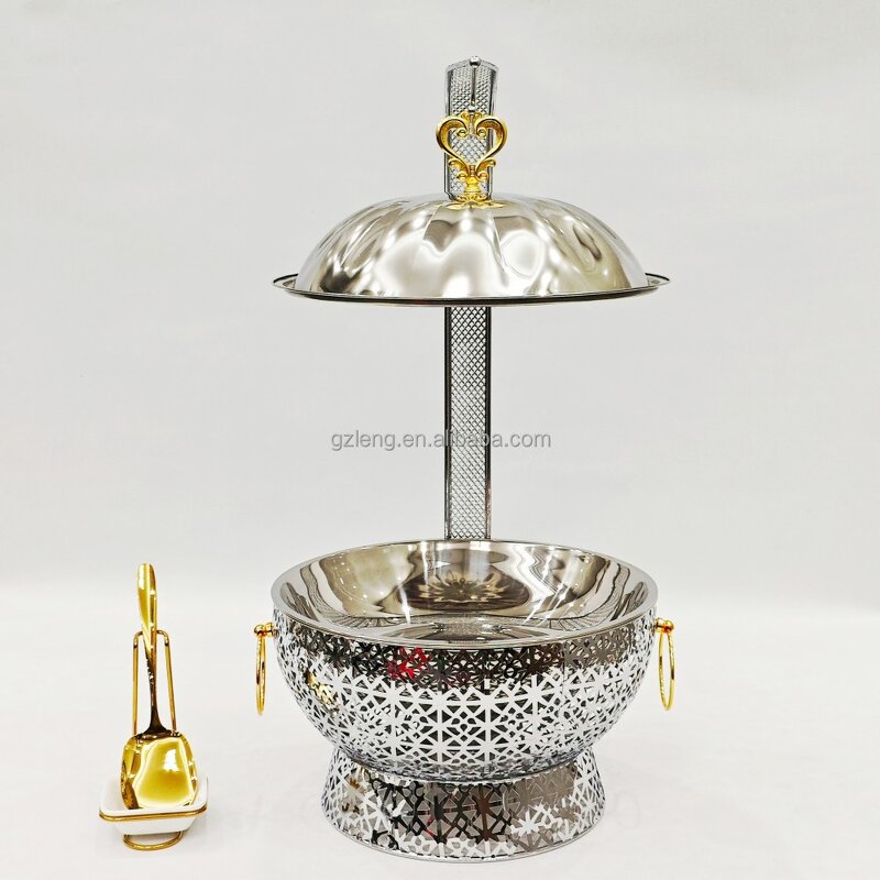Stainless Steel Luxury Chafing Dish Manufacturer - Arabic Unique Design Hotel Banquet 8.0L for Catering Buffet with Hanging Lid