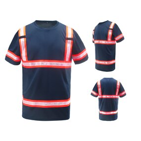 Reflective Safety T-Shirt Manufacturer - ANSI Standard Short Sleeve Work Wear for Construction Engineers Navy SS-05