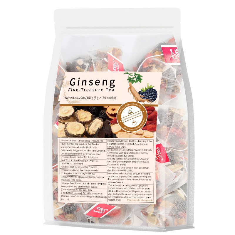 Ginseng Tea Manufacturer - OEM Blended Five Treasure Ginseng Flavor Bagged Bottle-Packed