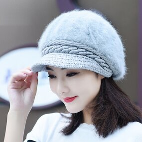 Women's Rabbit Hair Hat Manufacturer - Nunu Hat Winter Solid Color Duck Cap Warm Knit Wool Plush Mother