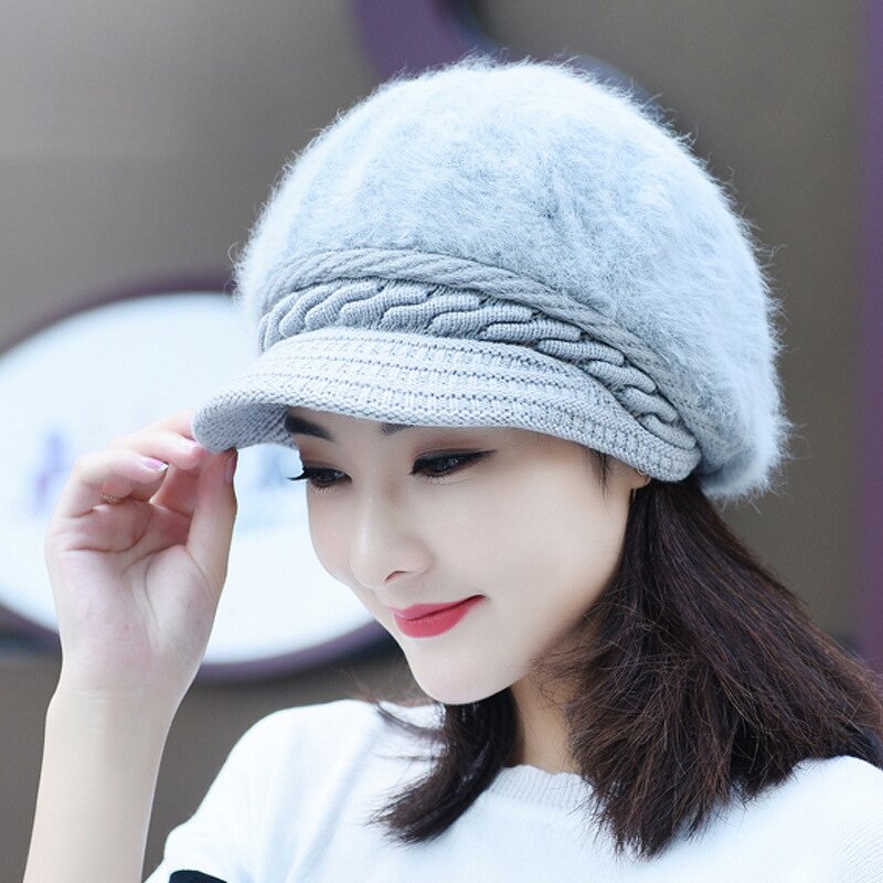 Women's Rabbit Hair Hat Manufacturer - Nunu Hat Winter Solid Color Duck Cap Warm Knit Wool Plush Mother