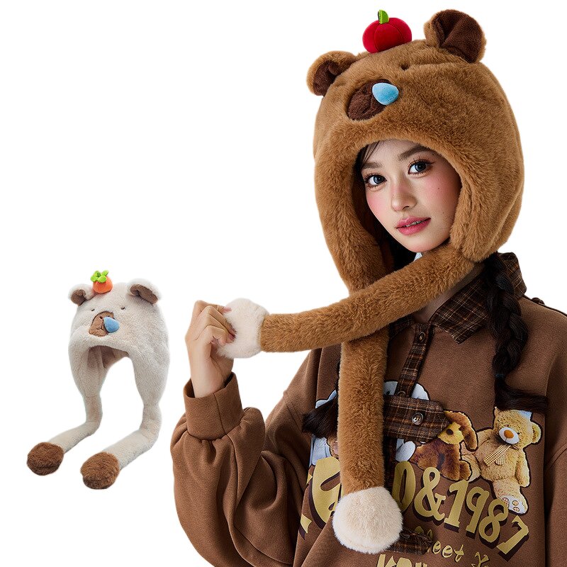 Plush Guinea Pig Hat Manufacturer - Qiqiaodou Autumn Winter Women's Warm Windproof Cute Cartoon Ear Cap