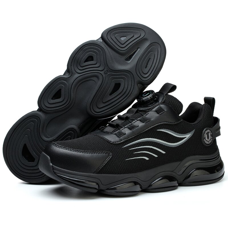 Men's Steel Toe Safety Shoes Manufacturer - Black Breathable Anti-smashing Quick Lacing Non-slip Security Guard Shoes