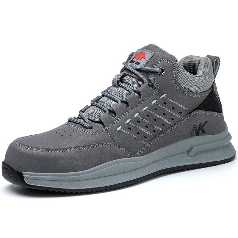 Men's Steel Toe Safety Shoes Manufacturer - Anti Puncture Grey Microfiber Upper Shoelaces Mesh Lining Good Quality