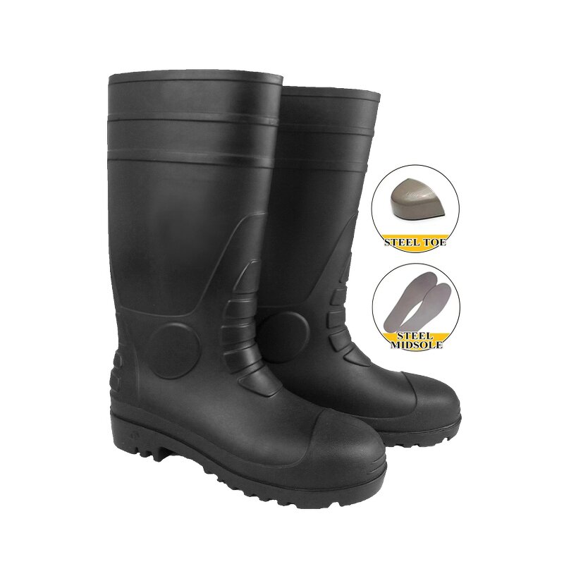 Rubber Wellington Rain Boots Manufacturer - Custom Color with Steel Toe Safety PVC CE Certified Waterproof for All Seasons