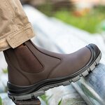 Chelsea Industrial Boots Manufacturer - No Lace Waterproof Leather Breathable Black Men Steel Toe Fashion Safety Shoes