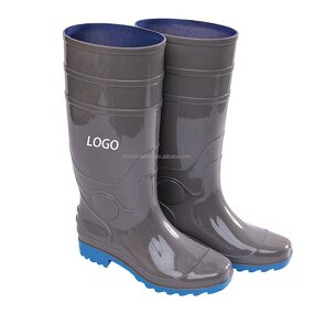 Men's Rain Boots Manufacturer - Gray Upper Blue Sole Quality PVC Insole Anti-Slip Ankle & Bootie Toe for Outdoor Work Garden Use All Seasons