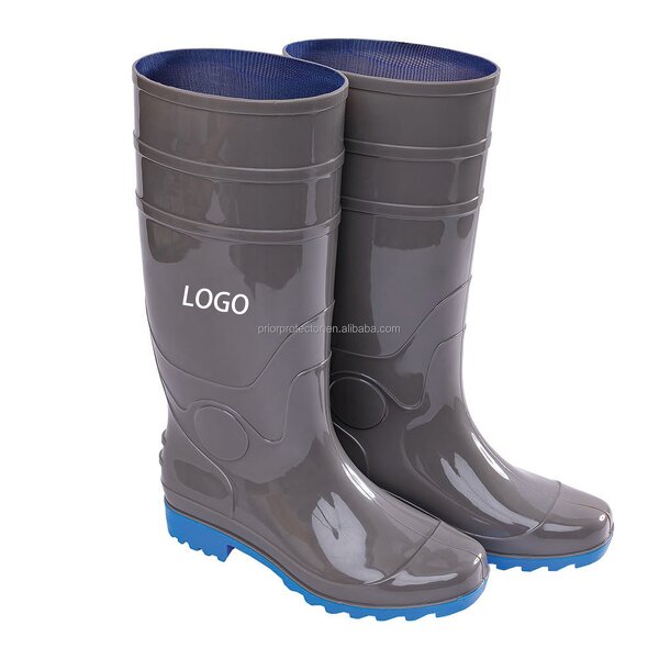 Men's Rain Boots Manufacturer - Gray Upper Blue Sole Quality PVC Insole Anti-Slip Ankle & Bootie Toe for Outdoor Work Garden Use All Seasons