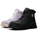 Lady Women Safety Shoes Manufacturer - Wholesale Cheap Price Heavy Duty Steel Toed Work Boots Black Microfiber Upper