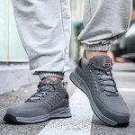 Men's Steel Toe Safety Shoes Manufacturer - Anti Puncture Grey Microfiber Upper Shoelaces Mesh Lining Good Quality