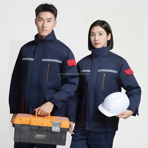 Winter Work Clothes Manufacturer - Custom Logo for Women & Men Navy Red Polyester with Cotton Lining Thick and Warm Uniforms
