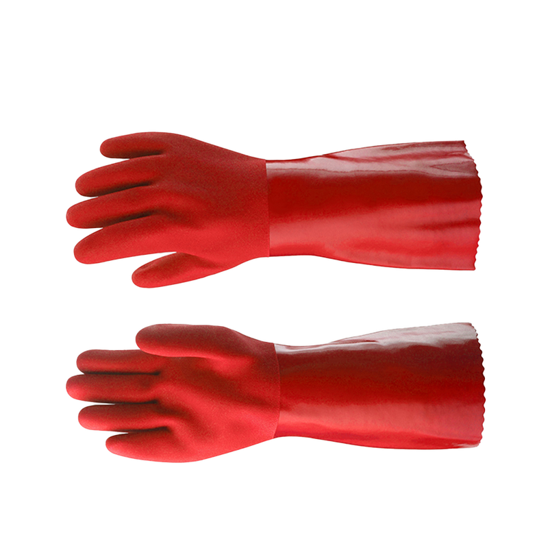 PVC Gloves Manufacturer - 40cm Long Gauntlet Fully Dipped Red Chemical Resistant for Industrial Use