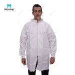 Disposable Lab Coat Manufacturer - Snap Closure for Lab Use Work Clothes Dust Suit White with Knitted Collar Cuffs
