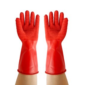 Safety Work Rubber Glove Manufacturer - Hot Sale Oil Acid Alkali Chemical Resistant Industrial Long Sleeve Red PVC Coated