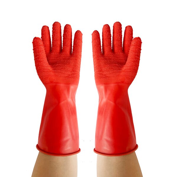 Safety Work Rubber Glove Manufacturer - Hot Sale Oil Acid Alkali Chemical Resistant Industrial Long Sleeve Red PVC Coated