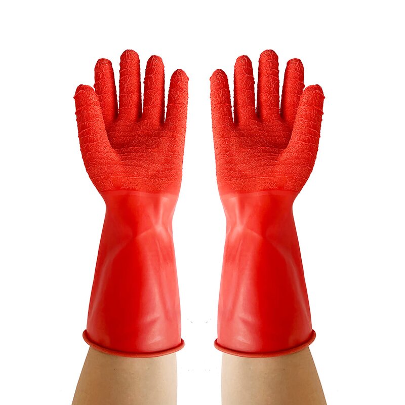 Safety Work Rubber Glove Manufacturer - Hot Sale Oil Acid Alkali Chemical Resistant Industrial Long Sleeve Red PVC Coated