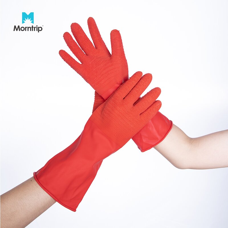 Long Sleeve PVC Glove Manufacturer - Wholesale Cheap Red Acid Oil Chemical Resistant Double Dip Grip Safety Work