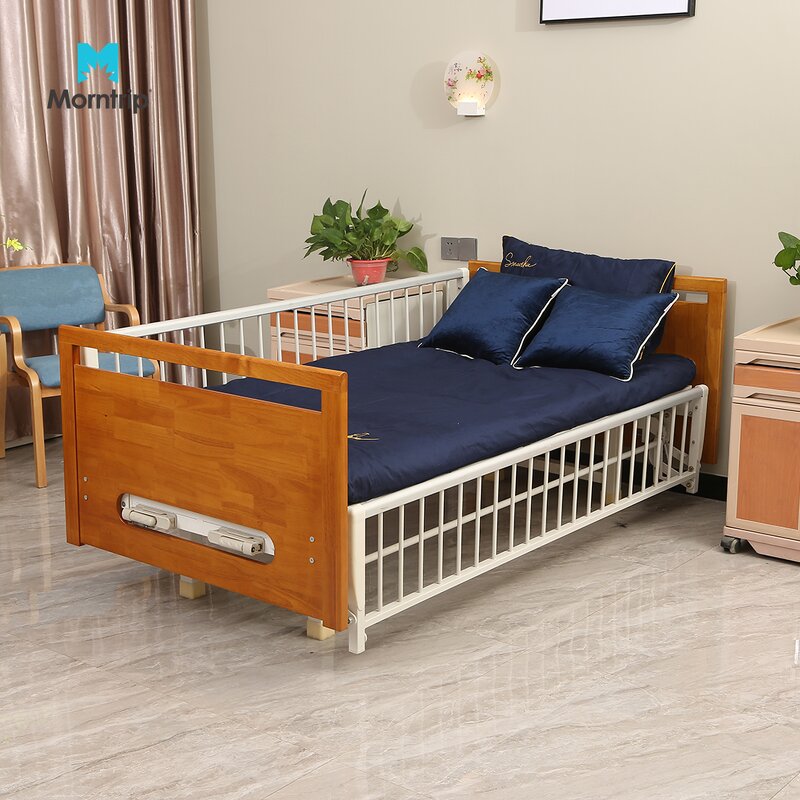 Manual Nursing Bed Manufacturer - Wooden Headboard Moveable Guardrail Lifting for Elderly Care 2 Cranks