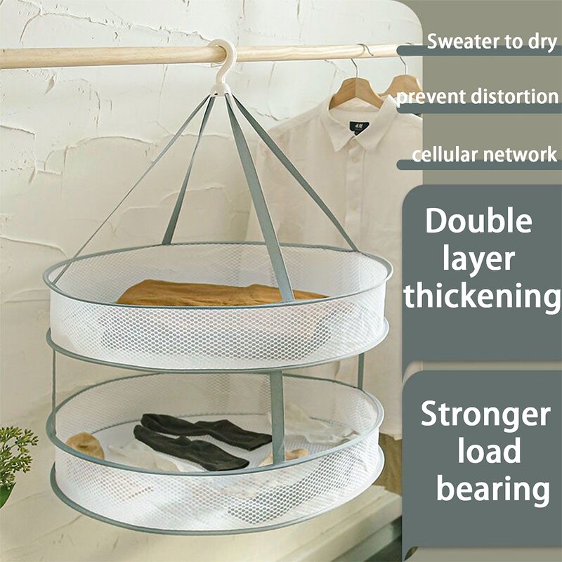 Fabric Drying Net Bag Manufacturer - Windproof Large Foldable Round Laundry Hamper with Hanging Basket Collapsible Mesh Clothes Drying