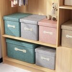 Collapsible Storage Bins Manufacturer - Modern Square Leather Handle Large Cotton Linen Fabric Organizer Containers Bedroom Foldable Kids